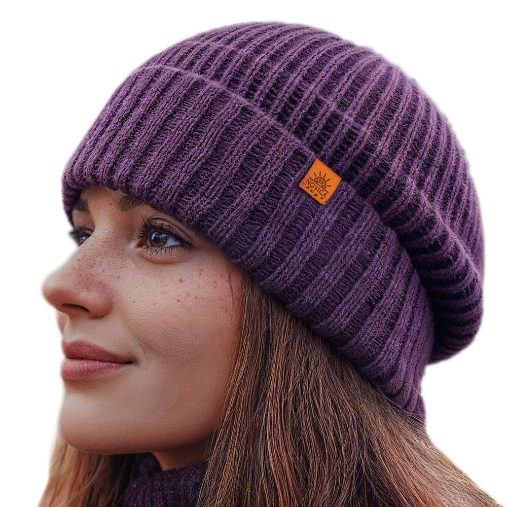 7823 Alpaca Blend Knit hat, 'Boysenberry Age' Purple